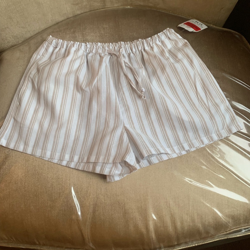 Striped Tan and White Women's Shorts